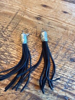 Black Tassel Drop Earrings with Silver Caps